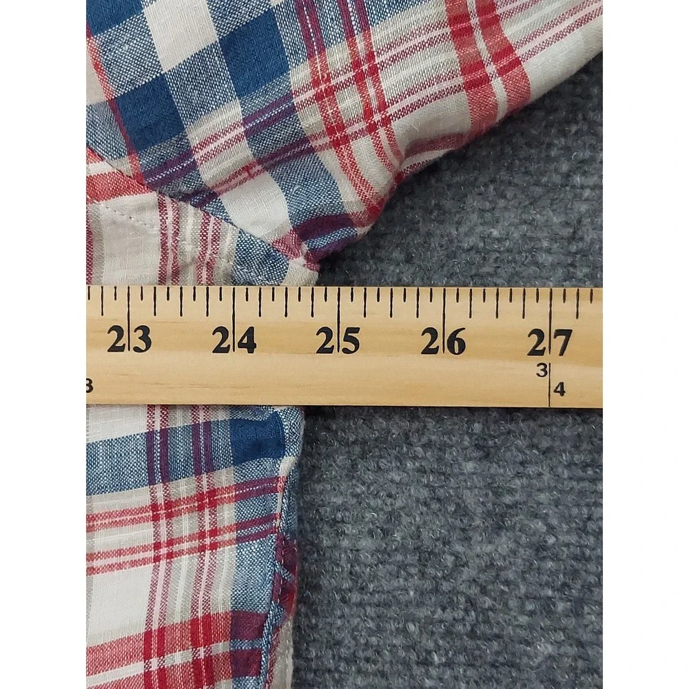 Banana Republic Linen Shirt Mens XL Red Blue Plaid Camden Fit Button Down L/S